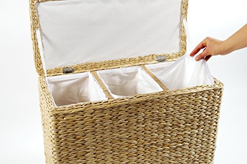 Wäschekorb Wäschebox Wäschesammler Wäschetruhe Binsentruhe Wäschebehälter Wäschesortierer mit 3 Einteilungen aus Binse mit Textilinnenfutter - 3