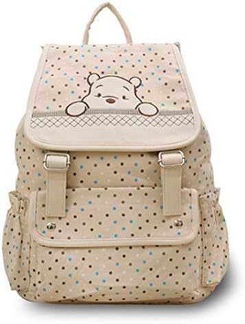 Women's Canvas Knapsack Retro Clamshell style Dot Pattern School Bag Teenager Girls Rucksack (White)
