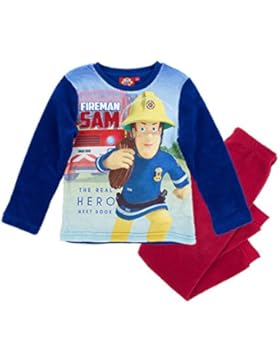 Feuerwehrmann Sam Jungen Pyjama aus Teddy Vlies - blau - 110