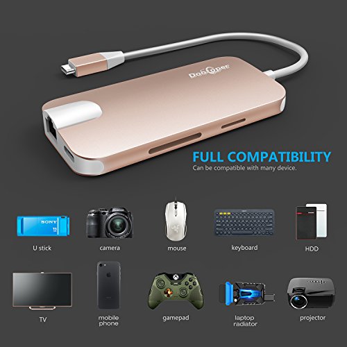 Typ C Hub, Dootoper USB C Adapter mit 3 USB 3.0 Ports, 4K HDMI Port, Ethernet-Port(1000Mbit/s), SD-Kartenleser, Micro SDHC und USB C Ladeanschluss, für Geräte mit USB Typ C wie MacBook Air, MacBook Pro, Mac Mini, Google Chromebook 2016 (Gold) - 5