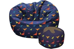 rucomfy Beanbags Kids Dinosaur Medium Size Bean Bag. Safe Comfortable Bedroom Toddler Chair. Boys or Girls Play Room Seating Furniture. Machine Washable & Durable. D50cm x H65cm (Small With Footstool)