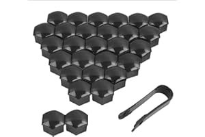 Quesuc 30pcs Capuchons D'écrou de Roue Boulon Ecrou Couvre Cache-écrous Boulon Roue Écrou Capuchon Cache-vis Noir Cache éCrou Hexagonal Outil Demontage Antipoussière DéCoration Voiture Protection