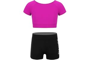 dPois Mädchen Bekleidungsset Kurzarm Bauchfrei Crop Top + Shorts T-Shirt Tops Turnhose Hotpants Kinder Sportbekleidung Gymnastikanzug Sportswear Fitness Outwear
