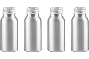ZEOABSY 4 Pièces Argent Flacon Aluminium Vides 50 ML, Bouteille en Aluminium avec Bouchon en Aluminium Fileté Argent pour Cosmétique Shampooing Salle de Bains Hôtel Voyage Rechargeables