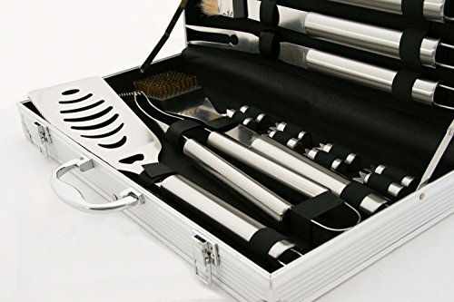 CampFeuer – Edelstahl Grillbesteck Set in 3 Varianten zur Auswahl, mit Aluminiumkoffer (18-teilig) - 4