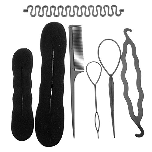 LuckyFine Frisurenhilfe Haar Styling Werkzeug Set Haarkamm schwamm Haardreher Pads Foam Sponge Bun Donut Hair Clip - 6
