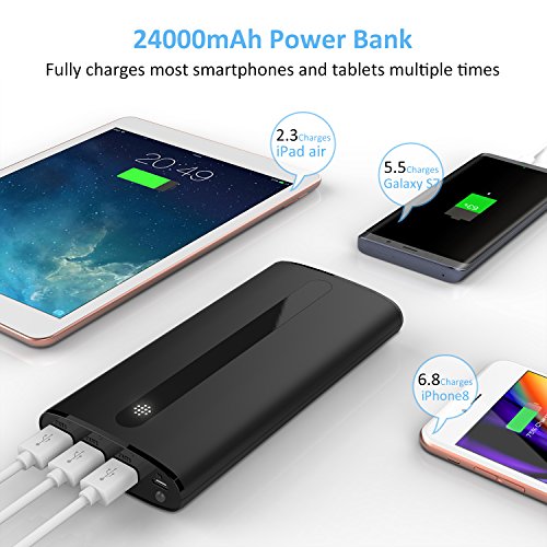 Power Bank 24000mAh Batterie Externe Ultra-Portable Chargeur de t  l  phone externe avec 2 1A Port d entr  e  lumi  res LED et 3 ports de charge pour 