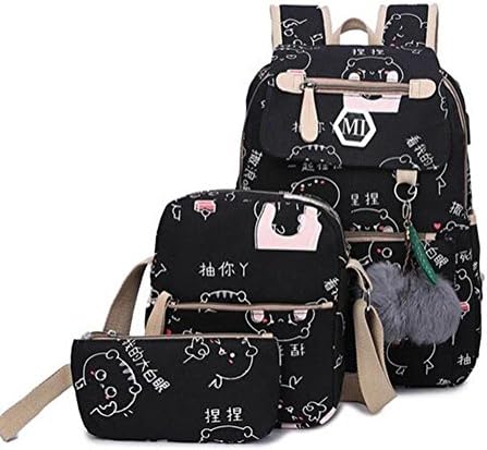 school bag men and women student printing High capacity backpack Waterproof Anti-theft canvas Mother Backpack Can be put 13 inches computer , black