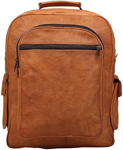 16"Inch Long &amp; 16.5"Inch Tall Twin Pocket Zipper Backpack Classic Best Quality Full Grain 100% Genuine Veg Tan Leather Durable Bagpack By Indicraft Inc