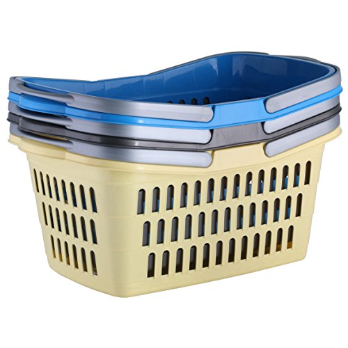 axentia Wäschekorb mit Henkel – Wäschesammler eckig – Wäschewanne Kunststoff – Wäschekiste stapelbar & stabil – Wäschetragekorb Plastik, 35 l in Blau, Braun & Grün - 9