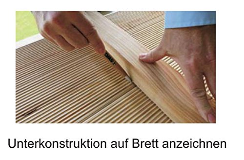 Unsichtbare Befestigung für Terrassendielen auf Holz-Unterkonstruktion mit 4 mm Abstandhalter inklusive V2A Schrauben, unsichtbare Terrassenbefestigung - 4
