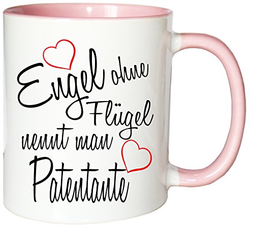 Mister Merchandise Kaffeebecher Tasse Engel ohne Flügel nennt Man Patentante Schwanger Baby Pate Beste Freundin Tantchen Schwester Teetasse Becher Weiß-Rosa