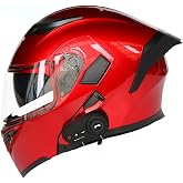 Letetexi Built-in Modular Motorcycle Helmet with Bluetooth HD Black Brown Lens Built-in Headphones and Microphone Full Face R