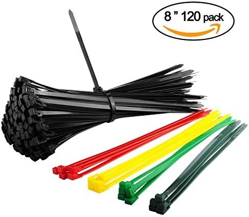 Reusable Nylon Cable Zip Ties 100 Black 20 Assorted Colors 8-Inch Self-Locking Heavy Duty Zip Ties