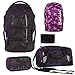 Produktbild Satch Pack by Ergobag Purple Hibiscus 5-tlg. Set Schulrucksack + Sporttasche + Schlamperbox inkl. Geodreieck + Geldbeutel + Regenhaube Lila
