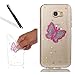 Produktbild Transparent Hülle für Galaxy A5 2017,Glitzer Case Cover für Samsung Galaxy A5 2017,Leeook Kreativ Niedlich Rosa Schmetterling Malerei Muster Entwurf Kristallklar Durchsichtig Schlank Ultradünne Bling Glänzend Funkeln Kratzfeste Stoßdämpfend Silikon Gel Schutzhülle Schutz Handy Hülle Tasche Etui Bumper für Samsung Galaxy A5 2017 + 1 x Schwarz Eingabestift-Rosa Schmetterling