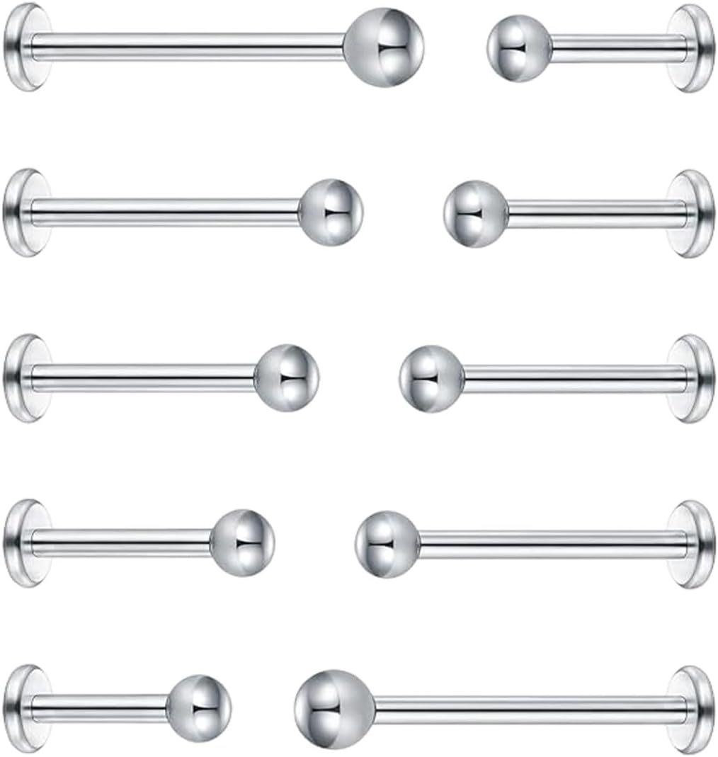 MUNZE 10 Unidades Piercing Tragus Hombre Plata 16G - Acero Quirúrgico Labret Helix Anillo 4-12Mm Bolas 3Mm