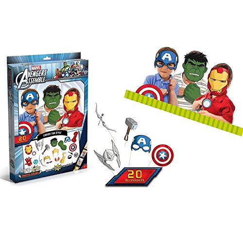 Marvel Avengers Iron Man, Thor, Hulk und co. Partyfun und Partygag / Selfie / Photo Verkleidungs Kit / Masken am Stab mit Zubehör - 3