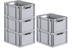 PROREGAL SuperSparSet 5x Eurobox NextGen Economy | Griffe offen |HxBxT 22x30x40cm | 20 Liter | Eurobehälter, Transportbox, Transportbehälter, Stapelbehälter