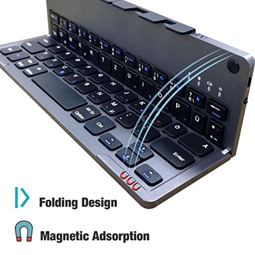 Faltbare Bluetooth Tastaturâ€‚,ICOUVA Faltbare Tastatur UltradÃ¼nne Wireless Keyboard Universelle fÃ¼r iPhone iPad iOS, Windows und Tablets Android Smartphone,Mit wiederaufladbarer Batterie(Schwarz)