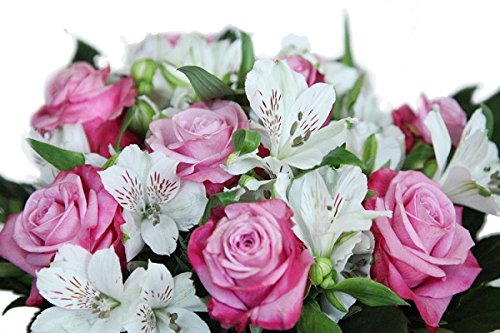 Lila-weißer Rosenstrauß mit Alstromerien – Blumenstrauß „Überraschung zum Geburtstag“ - 2