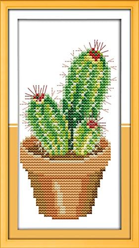 Chreey Cactus Series - Simple Easy Cross Stitch for Beginner Fashion Crafts Home Art Decoration [10x19cm]
