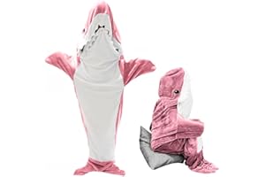 HINATAA Manta de Tiburón con Capucha, Manta de Tiburón Onesie Saco de Dormir, Suave Franela Tiburón Manta con Capucha, Wearable Cola de Tiburón Onesie Manta (L(67 * 27,5in), Rosa)