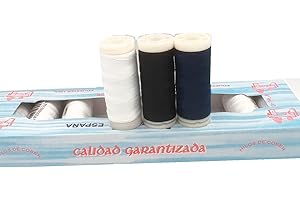 MERCERÍA SUANCES Hilo de coser coselotodo de poliéster, bobinas de muchos colores, para Costura a mano o a máquina, Bobinas de 100 m, Fabricado en España, elige color (blanco+negro+azul marino)