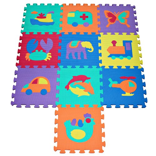 TLCmat® Soft Foam Play Mat Puzzle with Animal and Transportation Pop-Out
