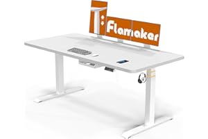Flamaker 3-Fach Schreibtisch Höhenverstellbar Elektrisch 180 x 80 Höhenverstellbarer Schreibtisch Tischgestell 74-133cm mit Memory-Steuerung, USB-Buchse, Rollen, Häkche (Weiß)