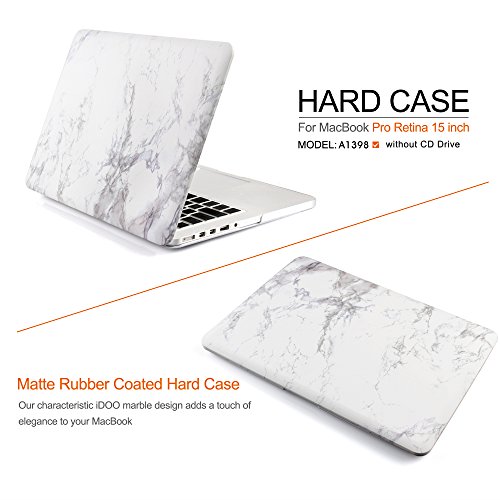 iDOO MacBook Schutzh  lle   Hard Case Cover Laptop H  lle  F  r MacBook Pro 15 Zoll mit Retina Display - ohne CD-Laufwerk  A1398  - matt  Wei  er Marm