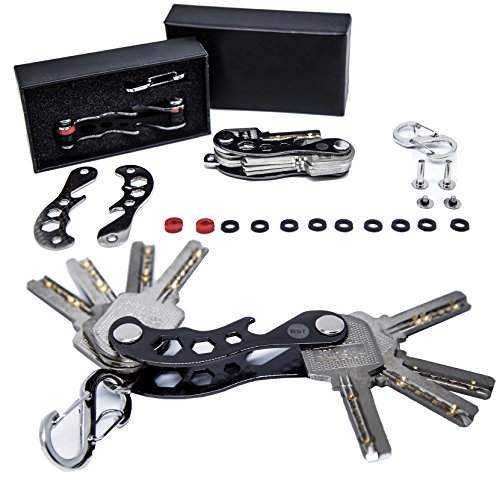 Llaveros Colección Clave,Organizador Compacto de Llaves de hasta 14 Llaves - Porta Llavero Lnteligente Portaherramientas Llave de Bolsillo de Funciones Múltiples (Negro)