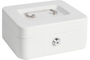 Parrency Geldkassette mit Geldfach,Metallschließfach Sparbüchse mit Tastensperre für Sicherheit, 20 x 16 x 9 cm, Weiß