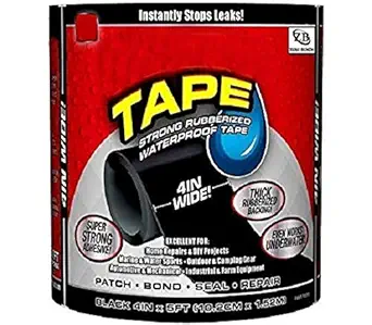 ZURU BUNCH Super Strong Adhesive Sealant Flex Tape For Any Surface Stops Leaks Home Soul Strong Rubberized - Sink, Toilet Tub, Water Tank, Pipe Black Color 4Inch X 5 Feet.