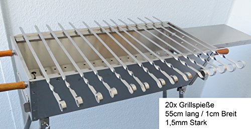 20 Schaschlikspiesse Edelstahl 55cm länge / 1,5 mm Stark / Schampura Grillspiesse Fleischspiesse auch für Mangal - 2