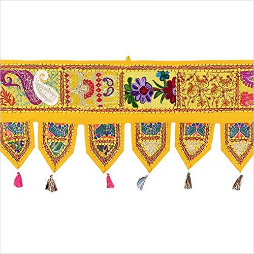 Sophia Art Weihnachts Deko 78 Patchwork Fenster Tür Querbehang Topper Wand Wandbehang Bohemian Boho indischen Toran (gelb)