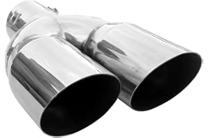 BOLOROMO Double Exhaust Tip Muffler Trim Tail Twin End Pipe Sport Stainless Steel Chrome 53 mm