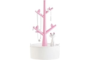 Fantasee Chat & Arbre Porte-bijoux, Organiseur pour Bijoux, Colliers, Boucles D'oreilles, Bracelets, Bandeaux (Rose)