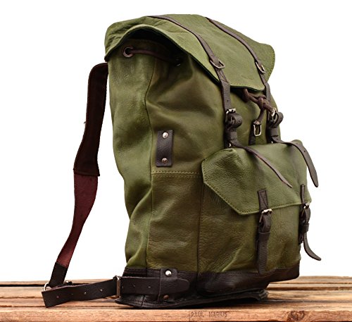 Mon Legionnaire Sac à Dos en Cuir Style Vintage Couleur Olive PAUL MARIUS