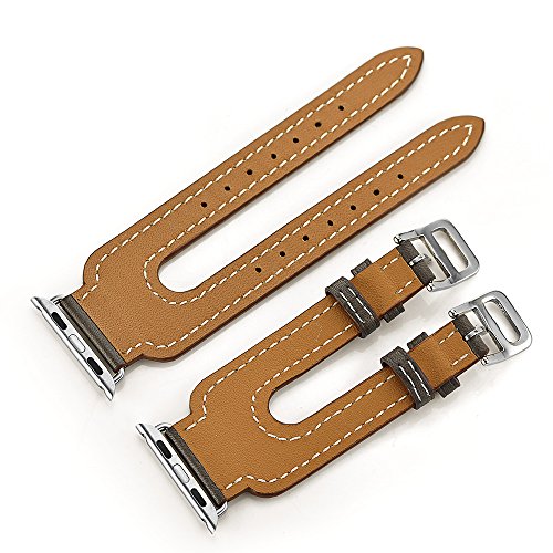 Aresh für Apple Watch Zubehör Armband,Double Buckle Cuff Luxus echtes Leder Apple Smart Watch Stulpeentwurf Ersatz Handgelenk Band für Apple Watch iWatch Apple Watch Series 2(42mm, Dunkelgrau) - 6