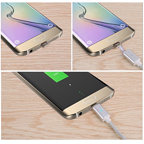Magnetische USB Ladekabel Datenkabel COOSA 1M Micro USB 2.0 Magnet Ladekabel High Speed geflochten Adapter Ladekabel für Android (Silber) - 6