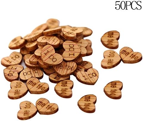 Dreammy 50pcs Rustic Wooden Wood Love Heart Wedding Decoration Crafts Crafts of Confetti New (ME TOO I DO)