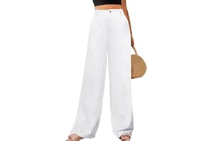 PASUDA Pantalones Lino Mujer Verano Pantalones Comodos Anchos Pantalones Baggy Rectos de Cintura Alta Mujer Pantalon Casual con Bolsillos