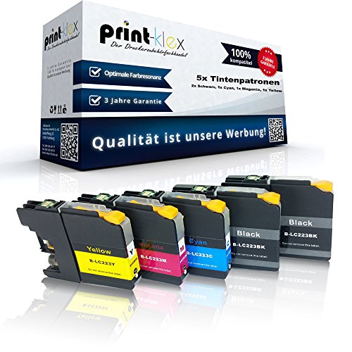 5x kompatible Tintenpatronen für Brother LC-223 XL LC-225 XL MFC-J4620 DW MFC-J4625 DW MFC-J5320 DW - Sparpack - Color Line Serie - 2x Black 1x Cyan 1x Magenta 1x Yellow