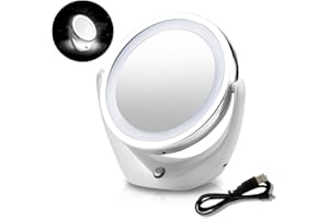 TOUCHBeauty AG-1276 LED Miroir de Maquillage Lumineux Rechargeable (Grossissant X1 et X5) Double Face Rotatif à 360’ avec câble USB