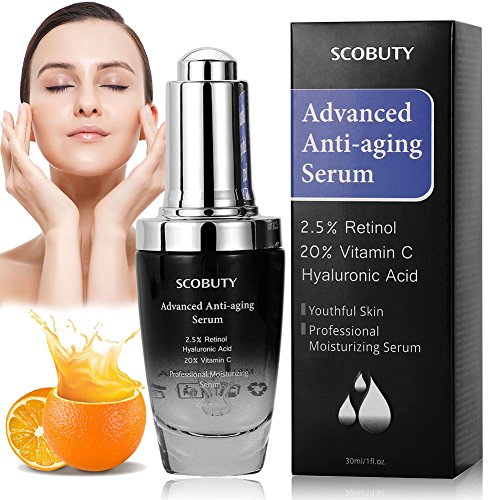 Retinol Sérum avec 2,5% de Rétinol + 20% de Vitamine C + Hyaluronique Acide, Sérum Vitamine C, Acide Hyaluronique Serum, remarquablement les rides et ridules-Un des meilleurs hydratants anti-âge-30ml