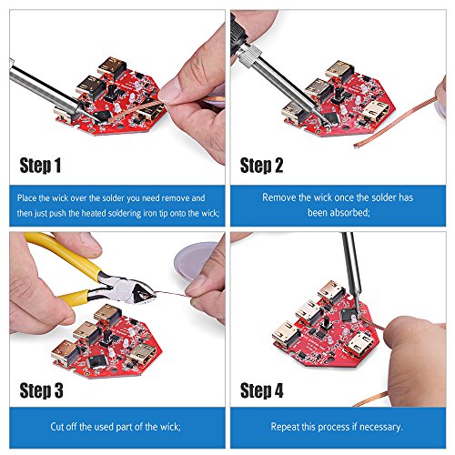 Entlötlitze Entlötpumpe Set, Vtin 2.5mm breit, 1,5 m Länge Desoldering Wick und Lötmittel Sauger, Lötmittel-Sauger Desoldering Vakuumpumpe Solder Removal Tool - 7