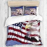 not Parure de lit,Drapeau américain Flottant dans Le Vent sur Un Ciel Bleu avec Un pygargue à tête Blanche,1 Housse de Couette 140x200 + 2 Taies d'Oreillers
