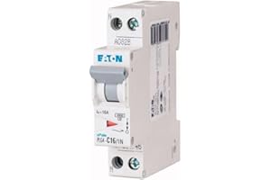 EATON 264746 PLG4-C16/1N - DISJONCTEUR MODULAIRE PH/N - Blanc - MANETTE GRISE - 1P+N / 16 A - COURBE C - Raccordement à vis