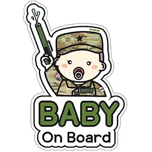 GEEKBEAR Baby on Board Sticker and Decal (Soldier boy, 1 Pack) - Baby Bumper Car Sticker - Baby Window Car Sticker - Baby in Car Sticker - Cute Safety Caution Decal Sign for Cars